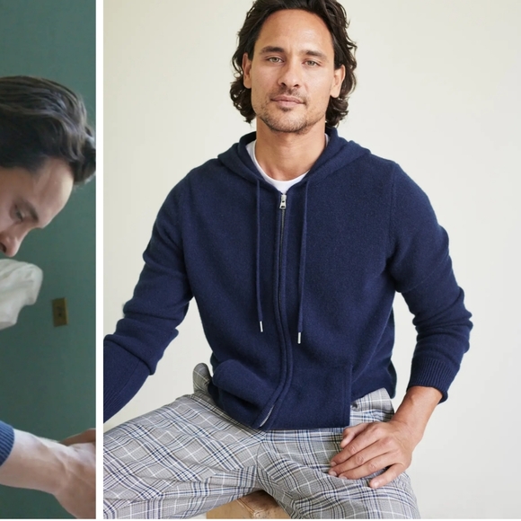 Quince Men's Mongolian Cashmere Full Zip Hoodie Jacket NAVY - Picture 3 of 10